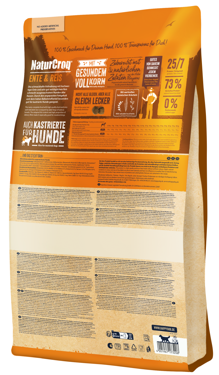 HAPPY DOG Hunde-Trockenfutter NaturCroq Ente & Reis